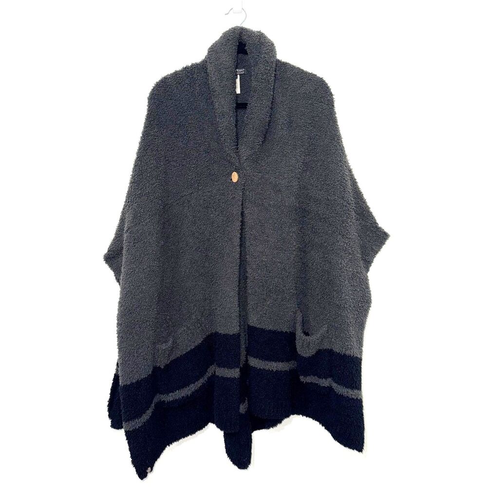 Barefoot Dreams Cozy Chic Knit Zuma Cape - Gray/Black Stripe O/S